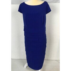 Dressbarn Dress Women Size 18 Royal Blue Short Sleeves Round Neckline Layered